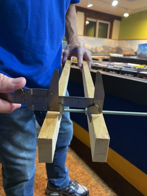 Calipers on barge jig