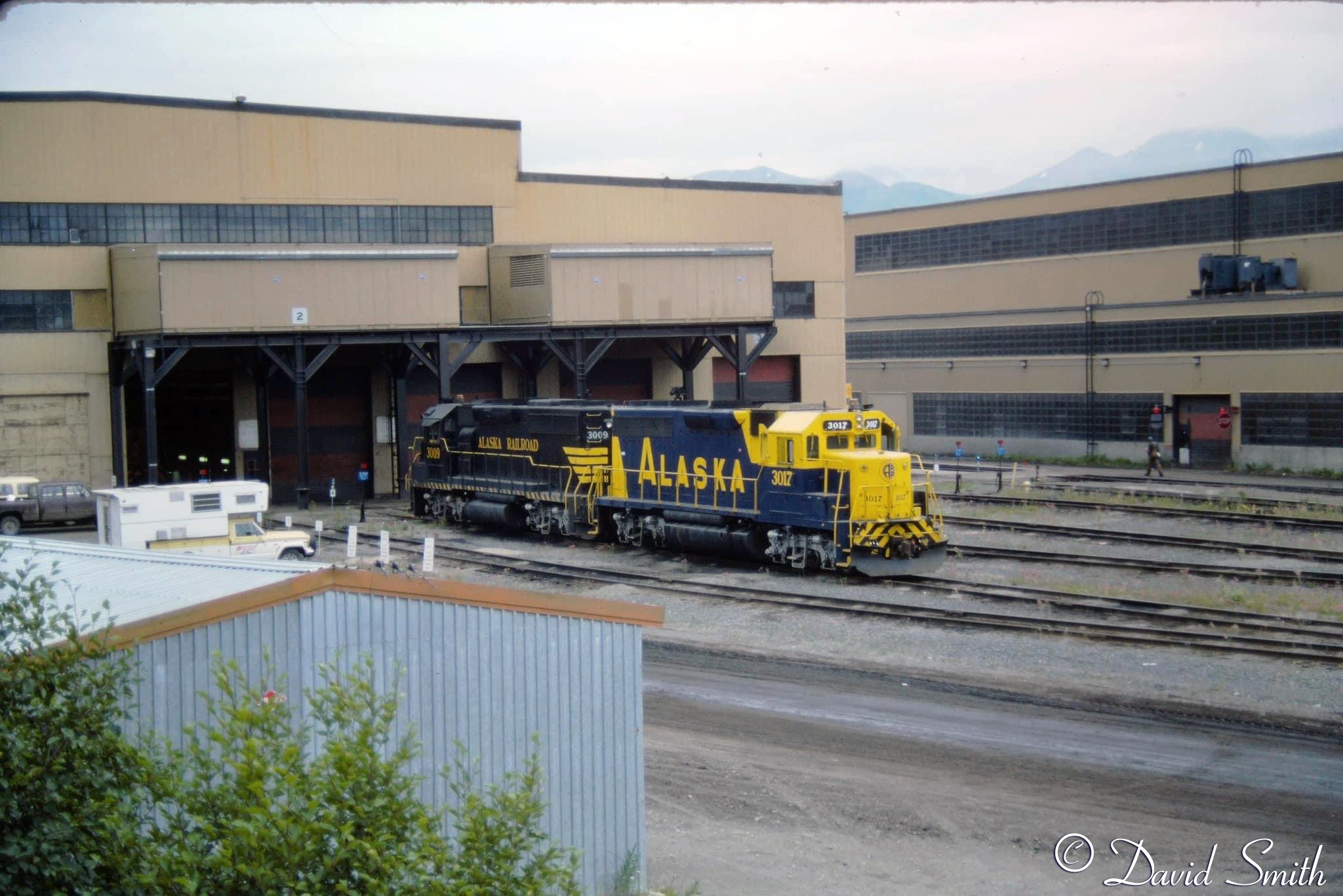 GP40 3017 & GP40-2 3009 outside one of the shop buildings. 3017 is ex ConRrail 3086.