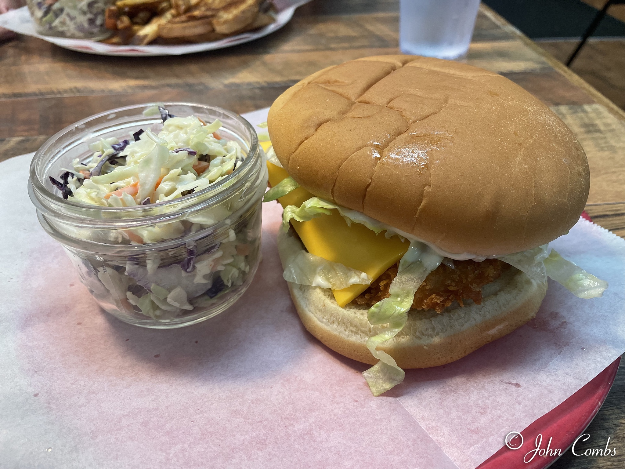 Halibut sandwich and cole slaw